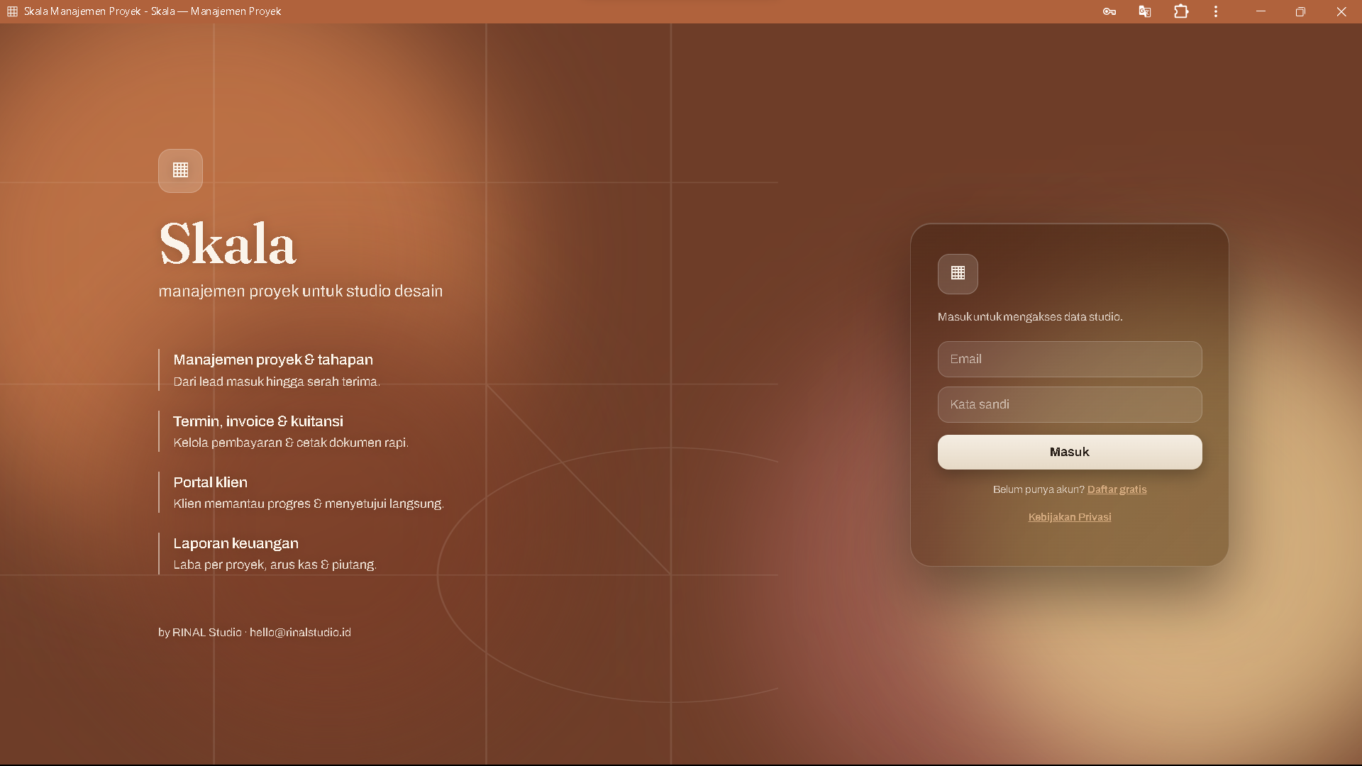 Tampilan Login Skala